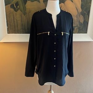 Calvin Klein black blouse with gold hardware